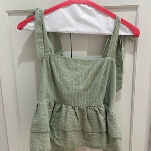 Sage Light Green Textured Tie-Strap Peplum Top